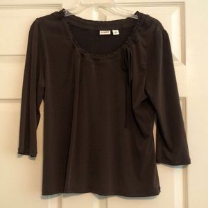 Cato Brown Blouse with Cute Drawstring Neckline Medium